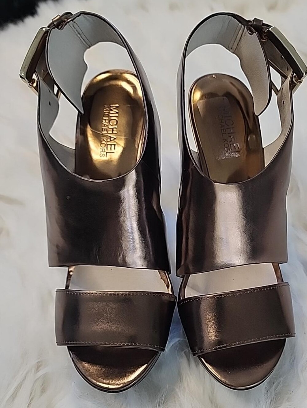 Michael Kors Carla Metallic Leather Platform Heels 8.5 New
